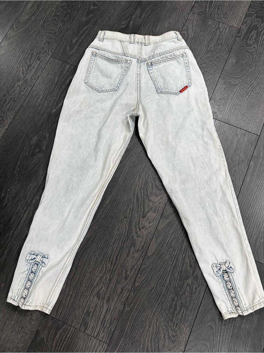Vintage Bonjour Womens Acid Washed Ankle Bow Mom Jeans Sz 11/12 80s Unique!